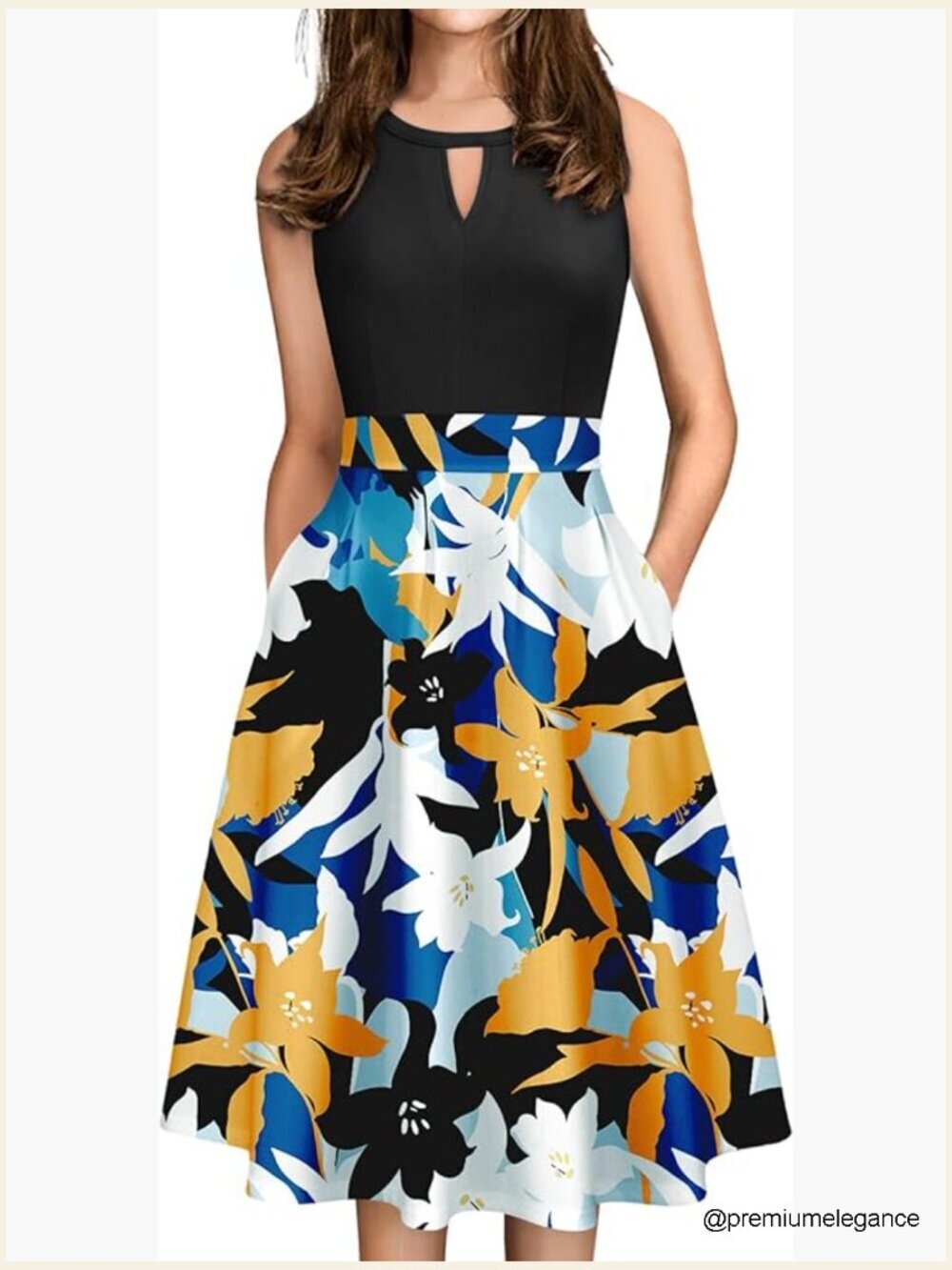 Retro Sleeveless Swing Dress with Pockets Midi Cocktail Work